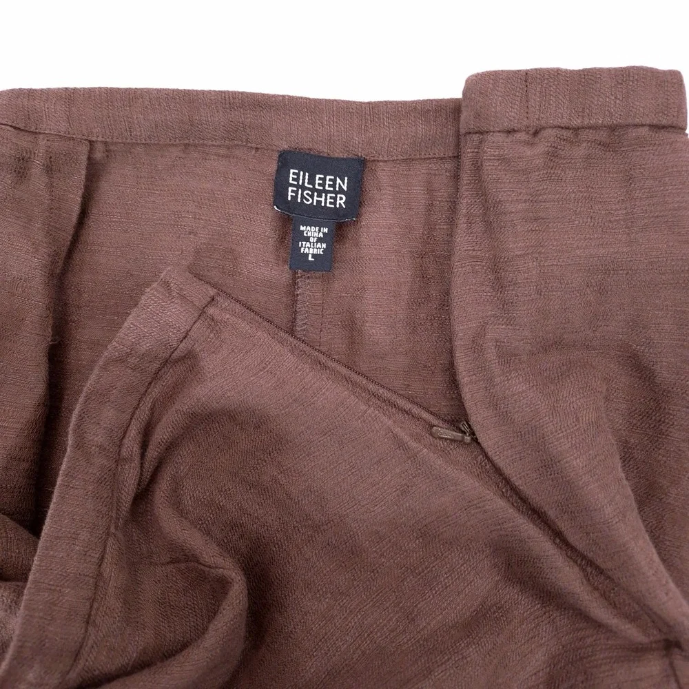 Eileen Fisher Wide Leg Pants Brown L Minimalist Quiet Luxury 100% Linen Trousers - Picture 4 of 9